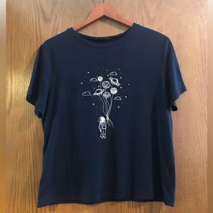 SHEIN brand navy blue astronaut with planet balloons short sleeve t-shirt size L
